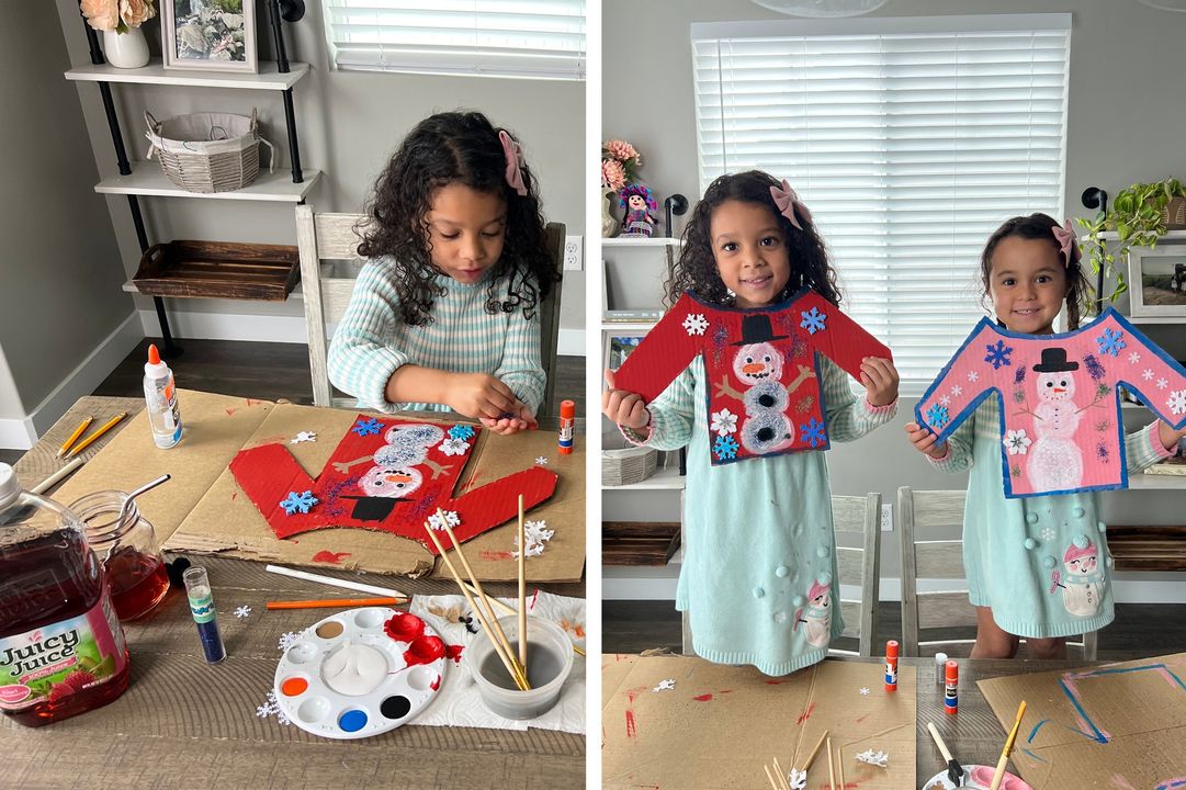 Fun is one size fits all 😁 Upcycle your empty boxes into a festive sweater with our cute ✨Holiday Sweater Activity ✨ Find instructions here! [https://bit.ly/3GE4sPG]
#JuicyJuice #JuicyJuiceKids #JuicyJuiceCrafts #CraftsForKids #KidsCraftIdeas